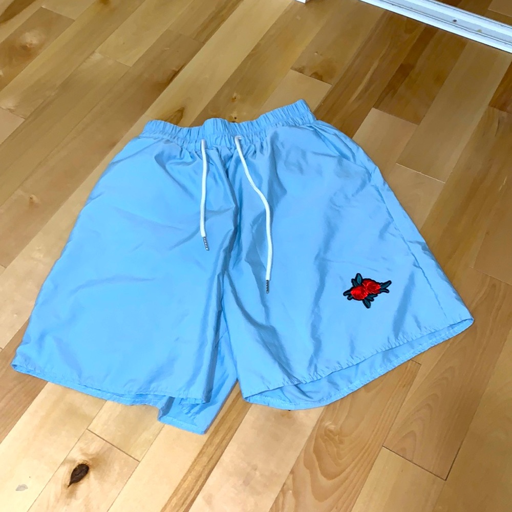 ROMWE SKY BLUE Shorts With Rose Embroidered Patch Size Small
